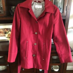 Calvin Klein Belted Raincoat - Burgundy size small